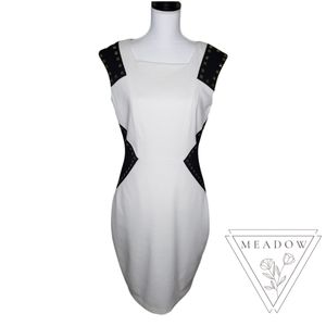 Jax Sheath Dress White Colorblock Studded Gold 10 Large Sexy Event Office